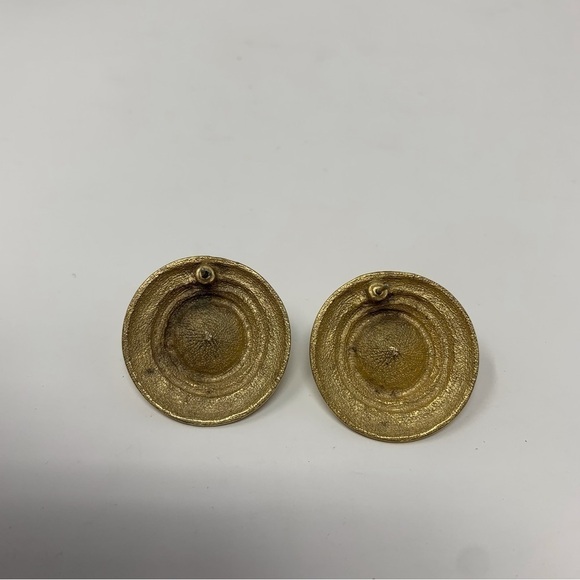 Vintage Light Blue Sparkle Stone with Gold Tone Circle Border Stud Earrings - Picture 5 of 7